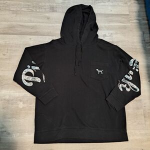 PINK Victorias Secret Sweatshirt WOMENS Sz M Hoodie Black Knit Sequin Logo